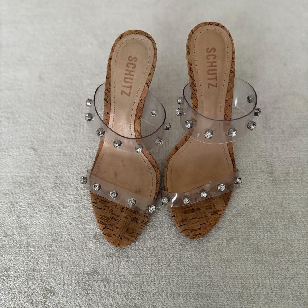 SCHUTZ Clear and Brown Studded Sandals
